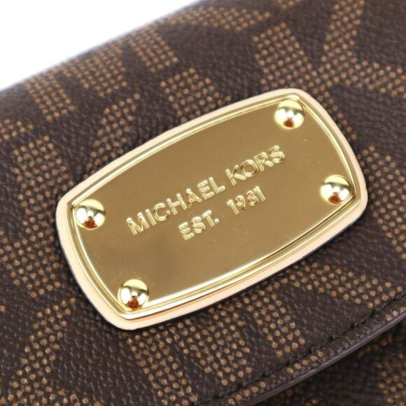 NWT Michael Kors Jet Set Logo Flap Wallet Signature PVC Brown - Picture 6 of 6